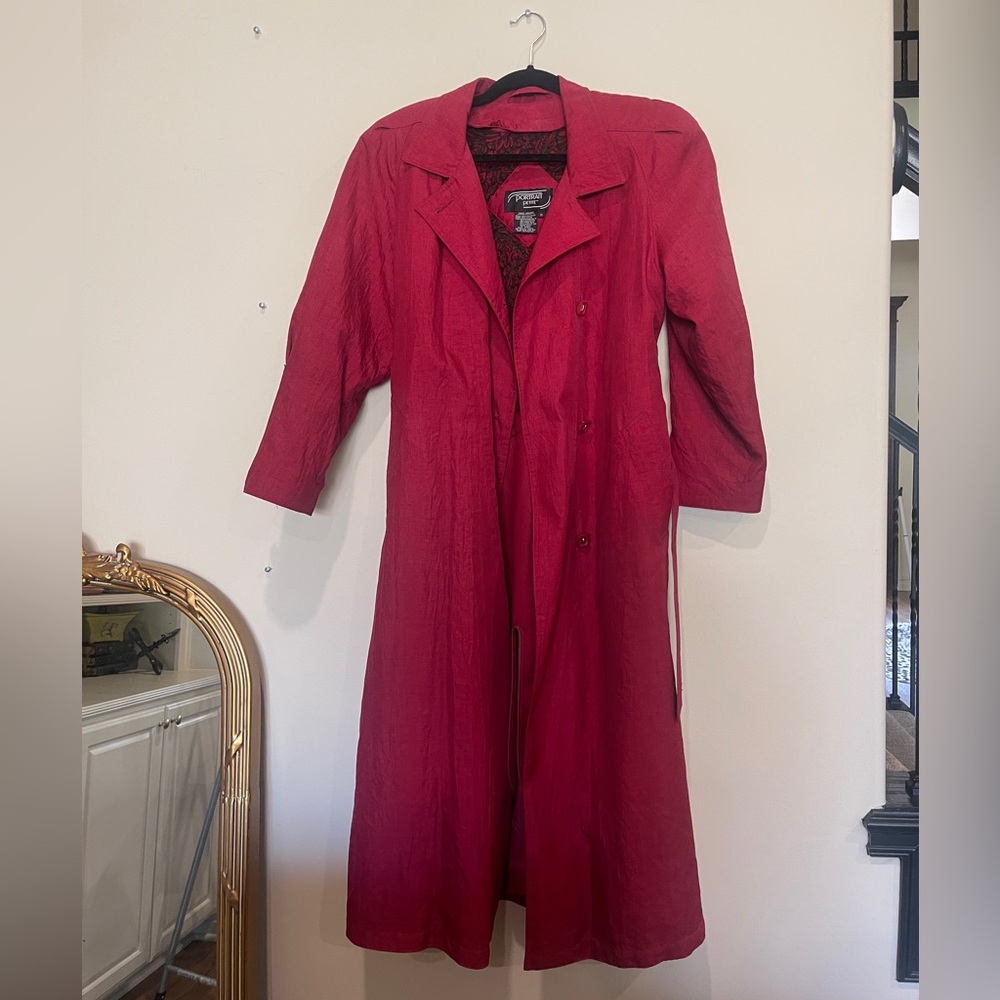 Portrait Petite red long trench coat